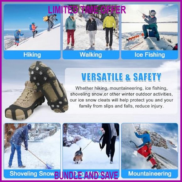 Ice Cleats Snow Grips Traction Spikes Stretchable Rubber Overshoes - Picture 8 of 8